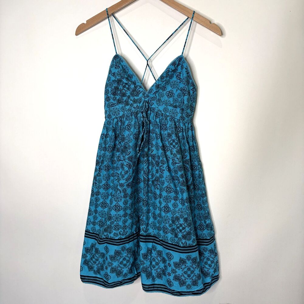 Lei Babydoll Tank Top Racerback Y2K Paisley Bandana Pattern Teal Blue Junior M